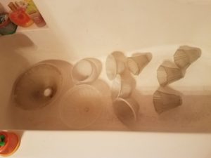 dirty lamps in tub