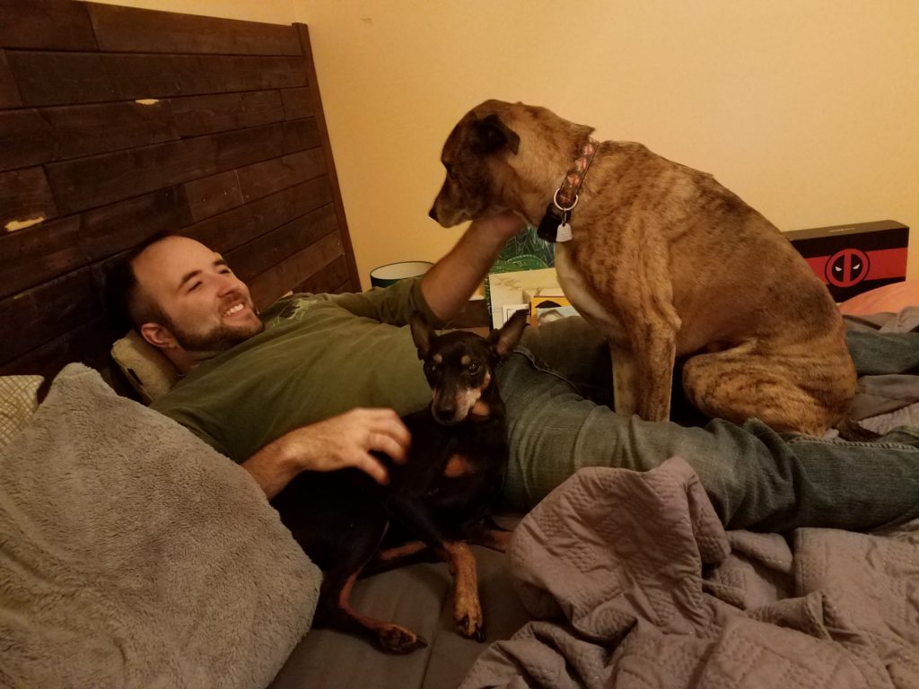 M with the dogs