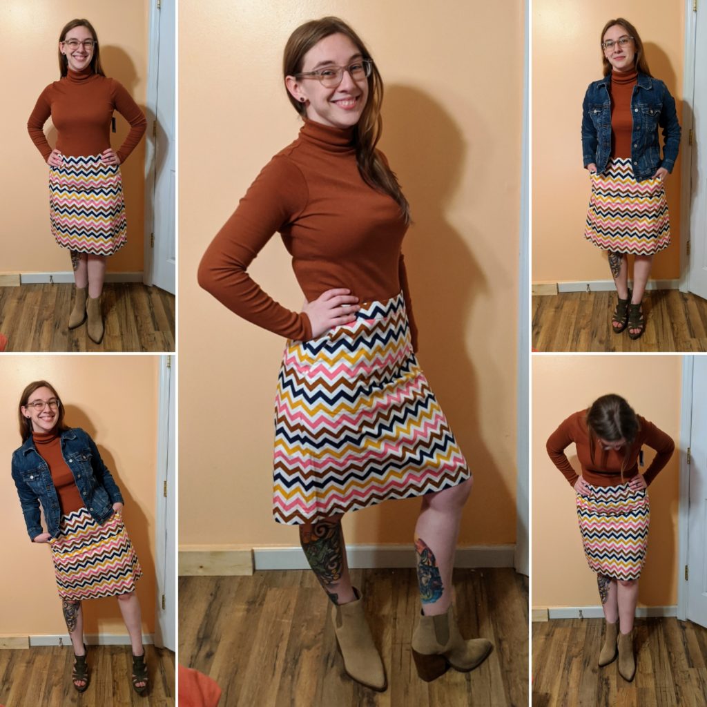 turtleneck, a-line skirt, & boots