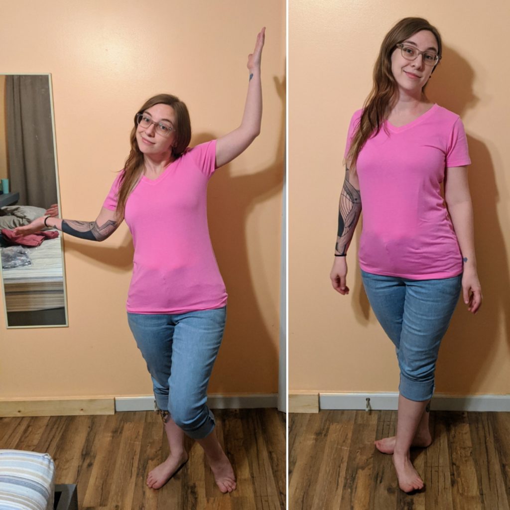pink t-shirt & jeans