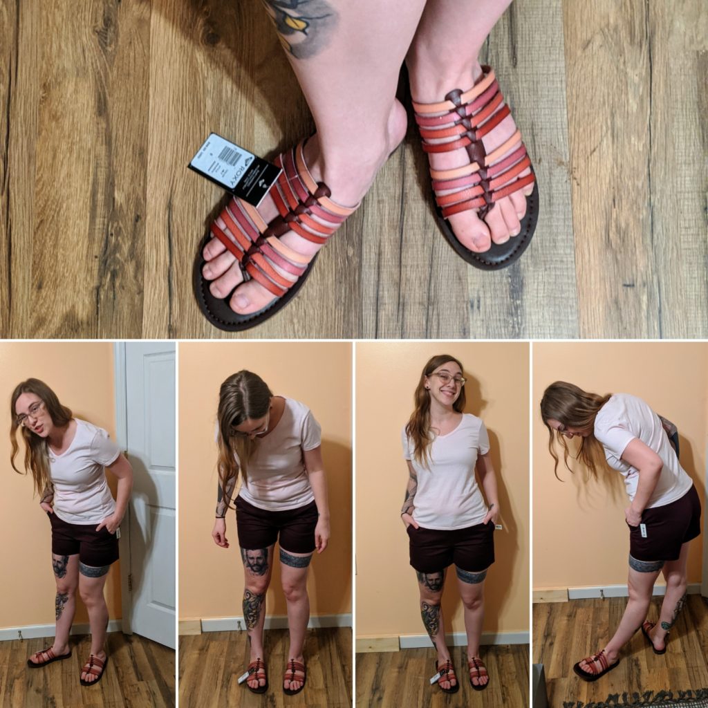 burgundy shorts & sandals