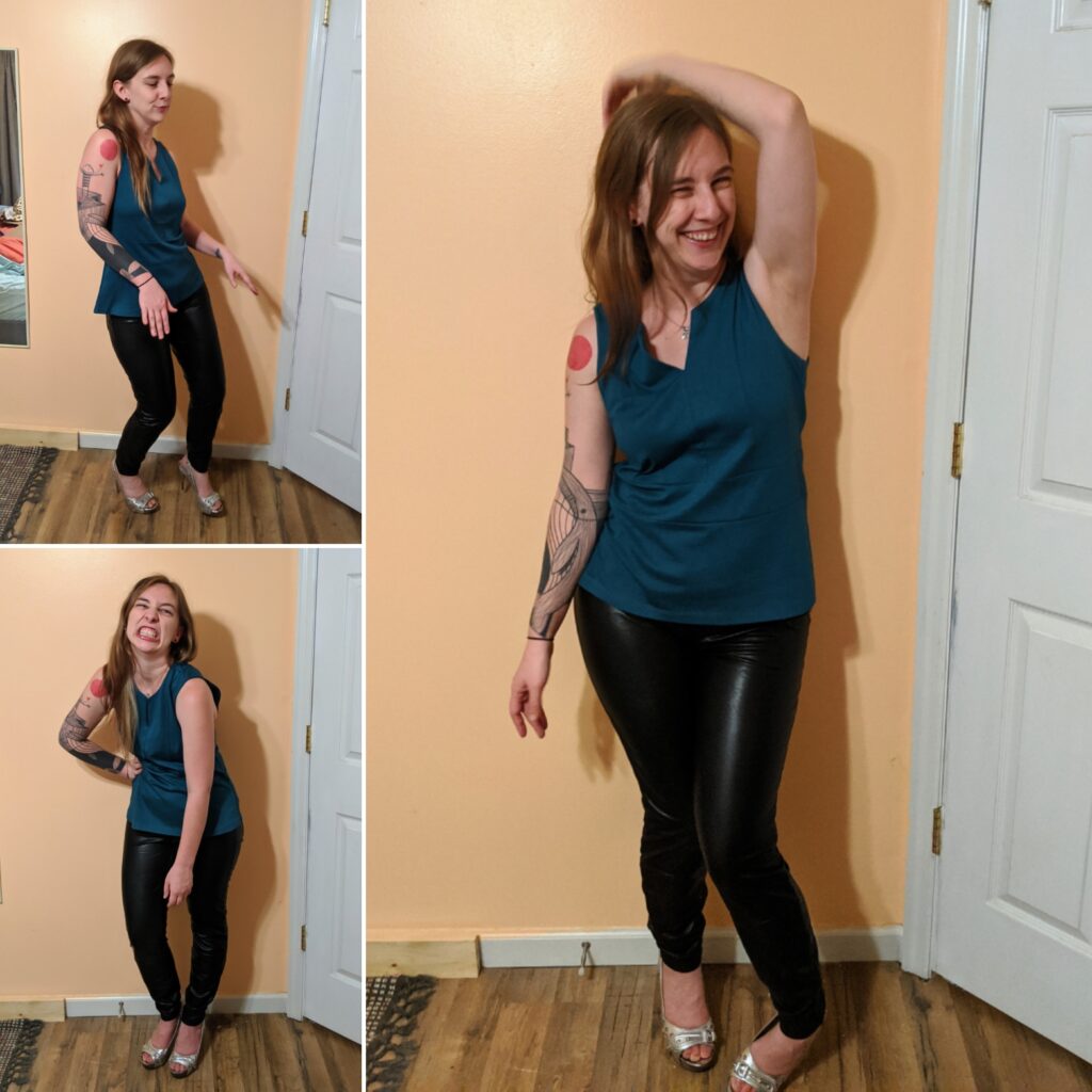 peplum top, silly poses